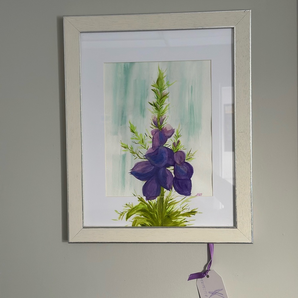 Framed Floral Artwork with Purple Flowers